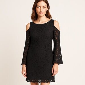 Adrianna Papell Black Lace Cold Shoulder Dress –Cocktail / Party Dress – Size 2